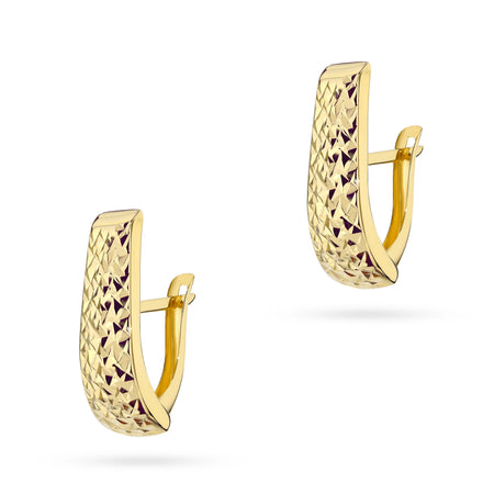 Yellow Gold Diamond-Cut Elongated Earrings | 375 (9k) Yellow Gold English Clasp Earrings