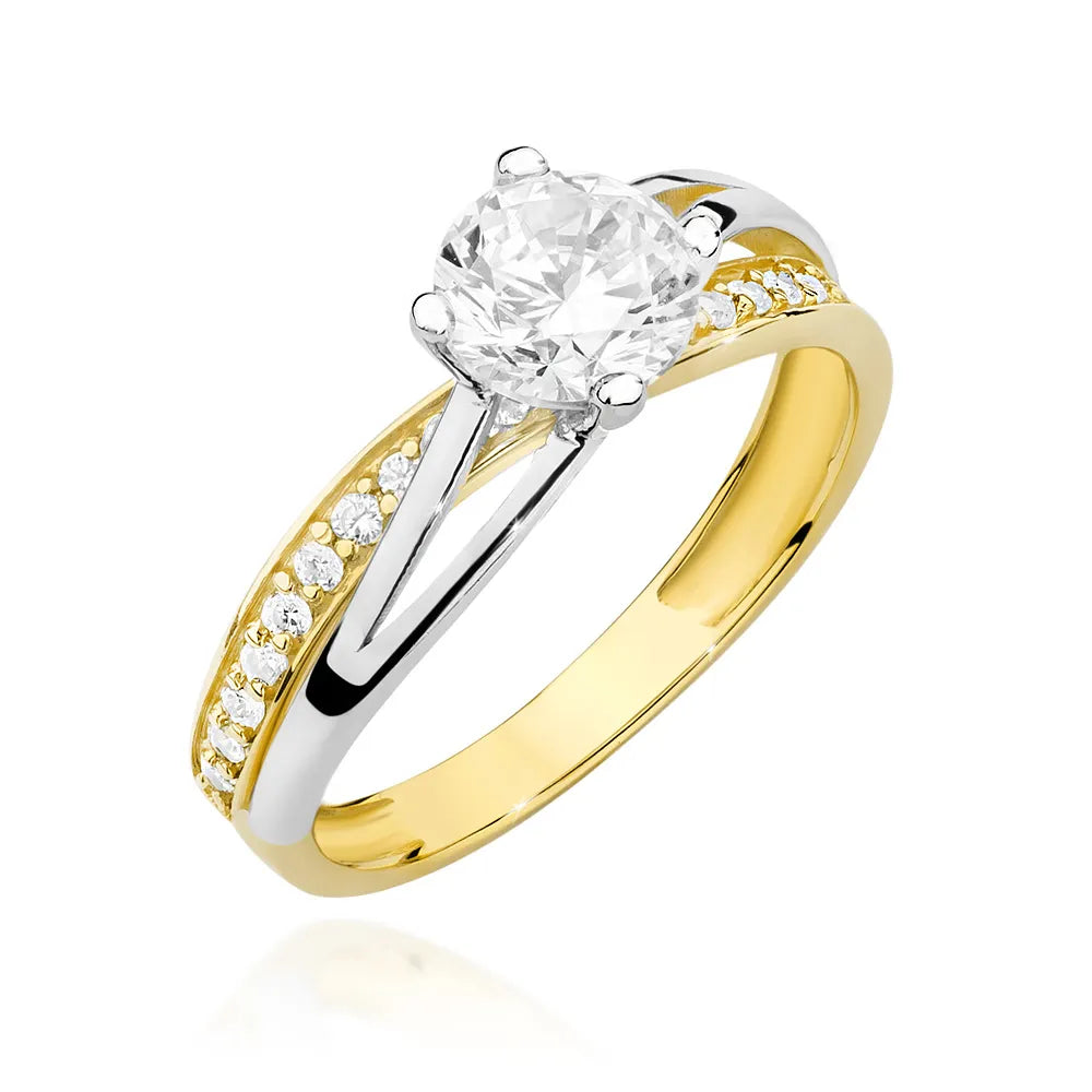 zweifarbiger Goldgeflecht-Ring mit Zirkonia EP069 333