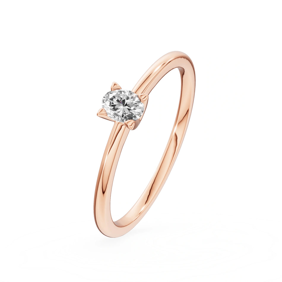 Bague de fiançailles en or rose 14K (585) - Gremari Seven Shine avec diamant cultivé en laboratoire 0,15ct, taille ovale