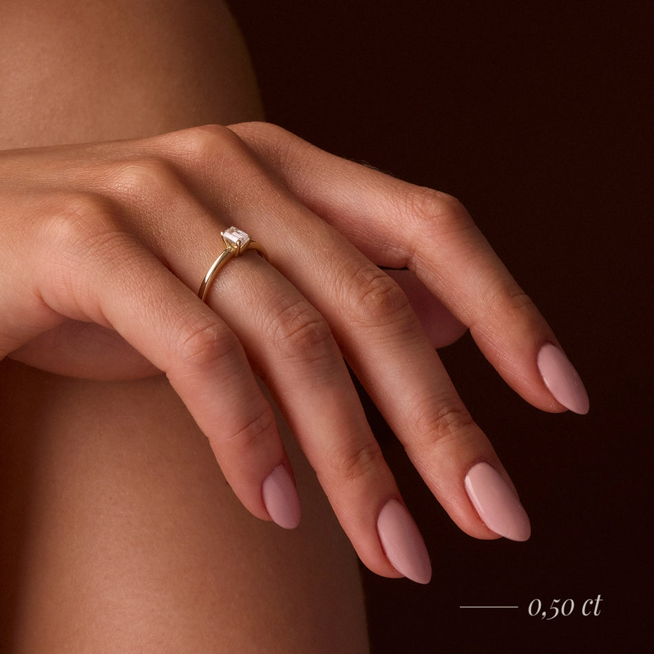 Bague de fiançailles en or rose 14K (585) - Gremari Seven Shine avec diamant de 0,30 ct, taille émeraude