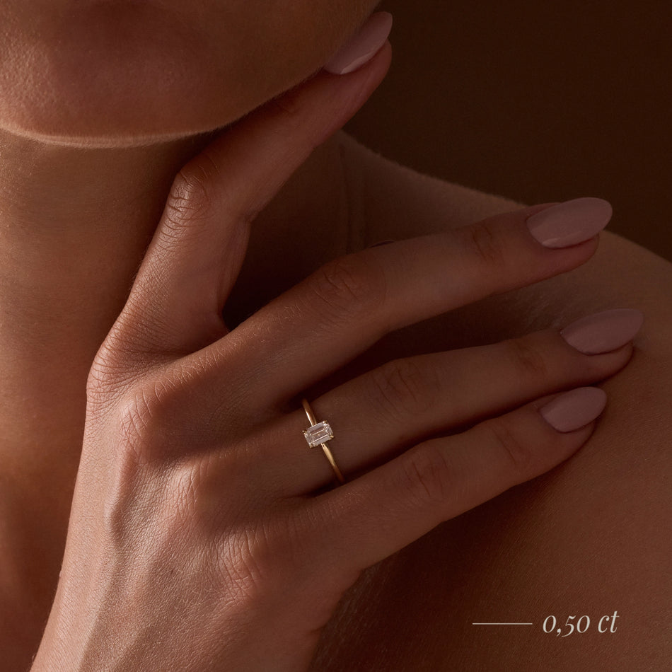 Bague de fiançailles en or rose 14K (585) - Gremari Seven Shine avec diamant de 0,30 ct, taille émeraude