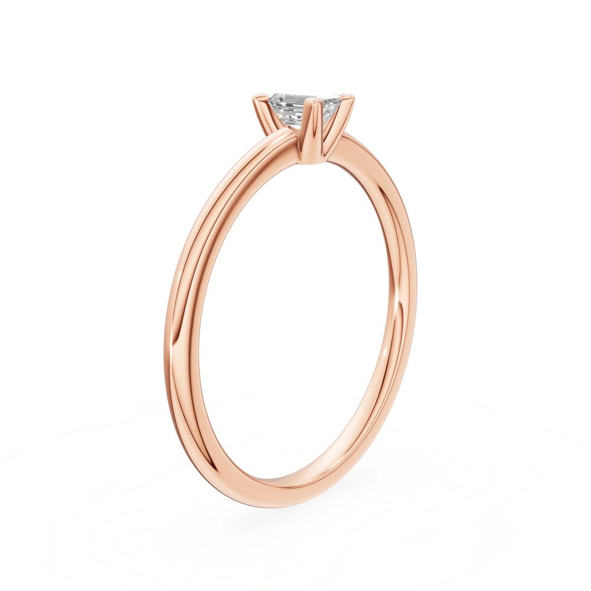 Bague de fiançailles en or rose 14K (585) - Gremari Seven Shine avec diamant cultivé en laboratoire 0,15ct, taille émeraude