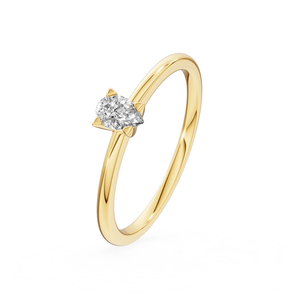 Yellow Gold 14K (585) Engagement Ring - Gremari Seven Grace with 0,15ct Lab Grown Diamond, Pear Cut