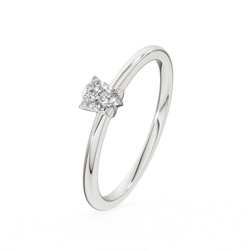 Bague de fiançailles en or blanc 14 carats (585) - Gremari Seven Shine avec diamant de 0,15 ct, taille poire