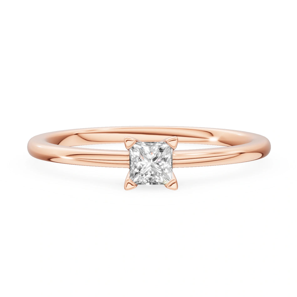 Bague de fiançailles en or rose 14K (585) - Gremari Seven Shine avec diamant cultivé en laboratoire 0,15 ct, taille princesse
