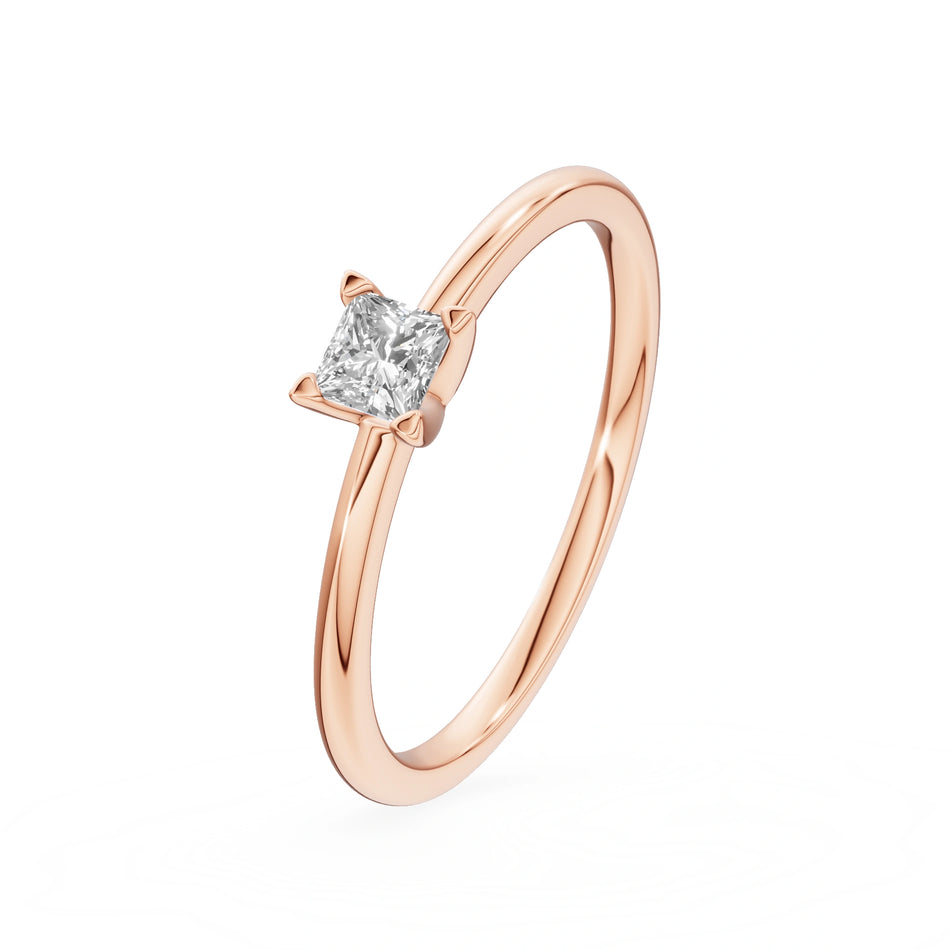 Bague de fiançailles en or rose 14K (585) - Gremari Seven Shine avec diamant cultivé en laboratoire 0,15 ct, taille princesse
