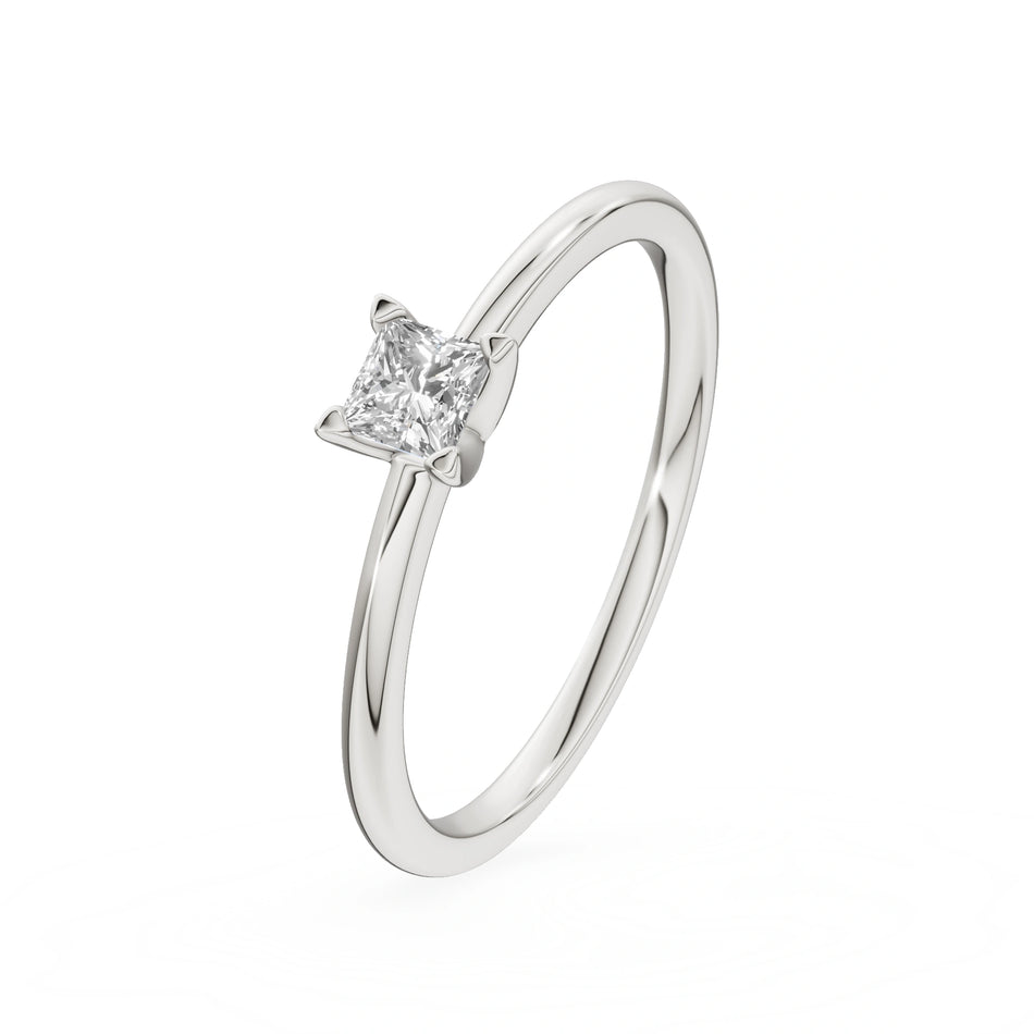 Bague de fiançailles en or blanc 14K (585) - Gremari Seven Shine avec diamant cultivé en laboratoire 0,15ct, taille princesse