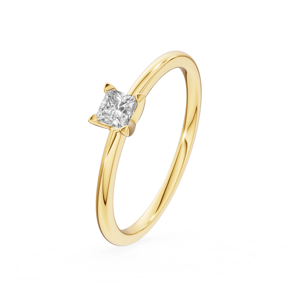 Bague de fiançailles en or jaune 14K (585) - Gremari Seven Shine avec diamant cultivé en laboratoire 0,15 ct, taille princesse
