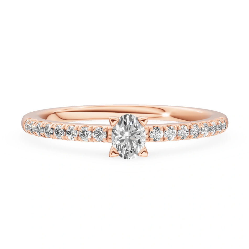 Rose Gold 14K (585) Engagement Ring - Gremari Seven Solis with 0,15ct Lab Grown Diamond, Oval Cut