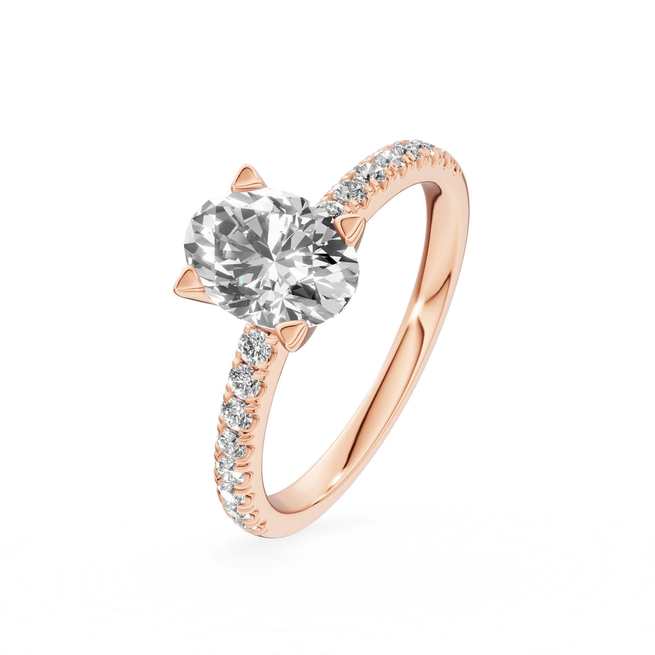 Rose Gold 14K (585) Engagement Ring - Gremari Seven Solis with 1,00ct Lab Grown Diamond, Oval Cut