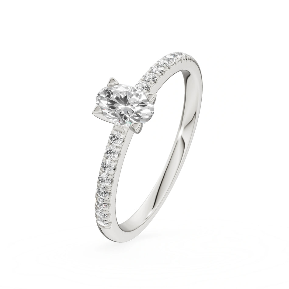 White Gold 14K (585) Engagement Ring - Gremari Seven Solis with 0,30ct Lab Grown Diamond, Oval Cut