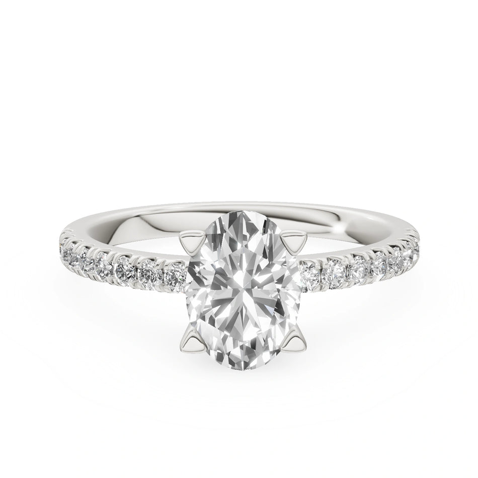 White Gold 14K (585) Engagement Ring - Gremari Seven Solis with 1,00ct Lab Grown Diamond, Oval Cut