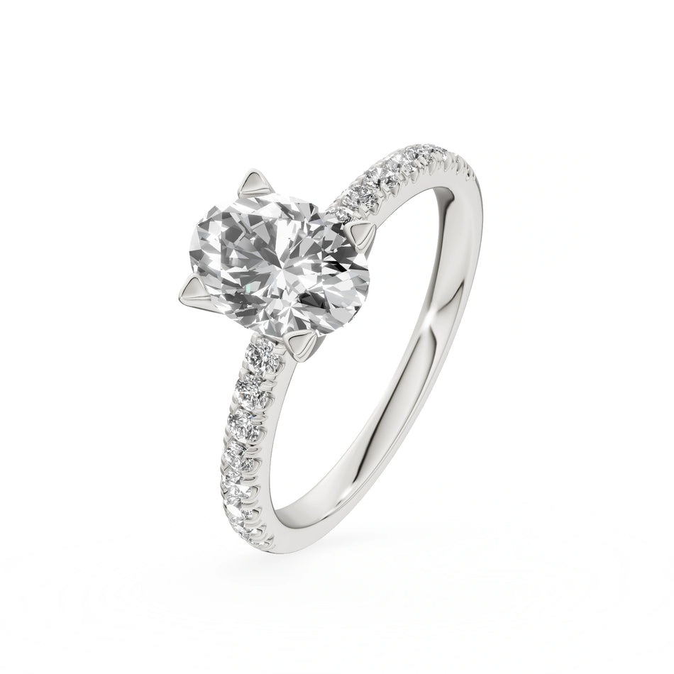 White Gold 14K (585) Engagement Ring - Gremari Seven Solis with 1,00ct Lab Grown Diamond, Oval Cut