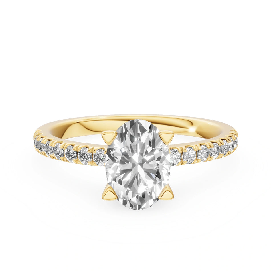 Yellow Gold 14K (585) Engagement Ring - Gremari Seven Solis with 1,00ct Lab Grown Diamond, Oval Cut