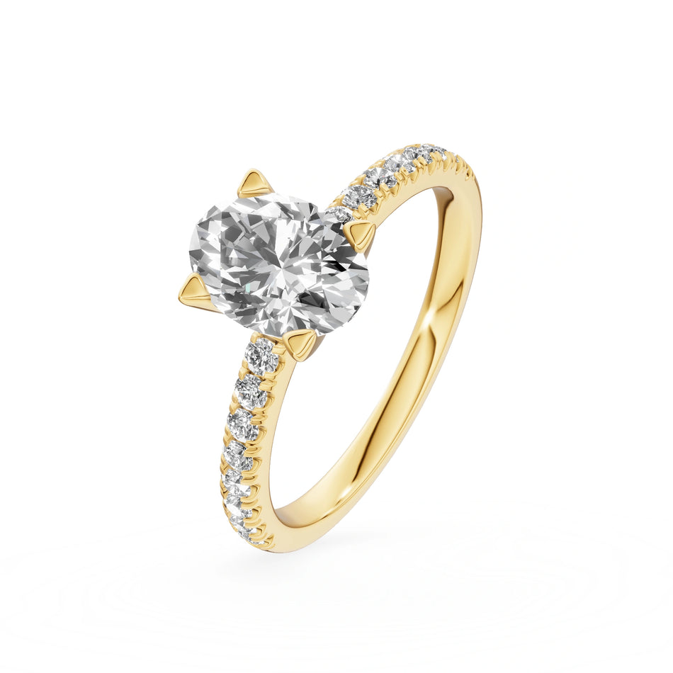 Yellow Gold 14K (585) Engagement Ring - Gremari Seven Solis with 1,00ct Lab Grown Diamond, Oval Cut