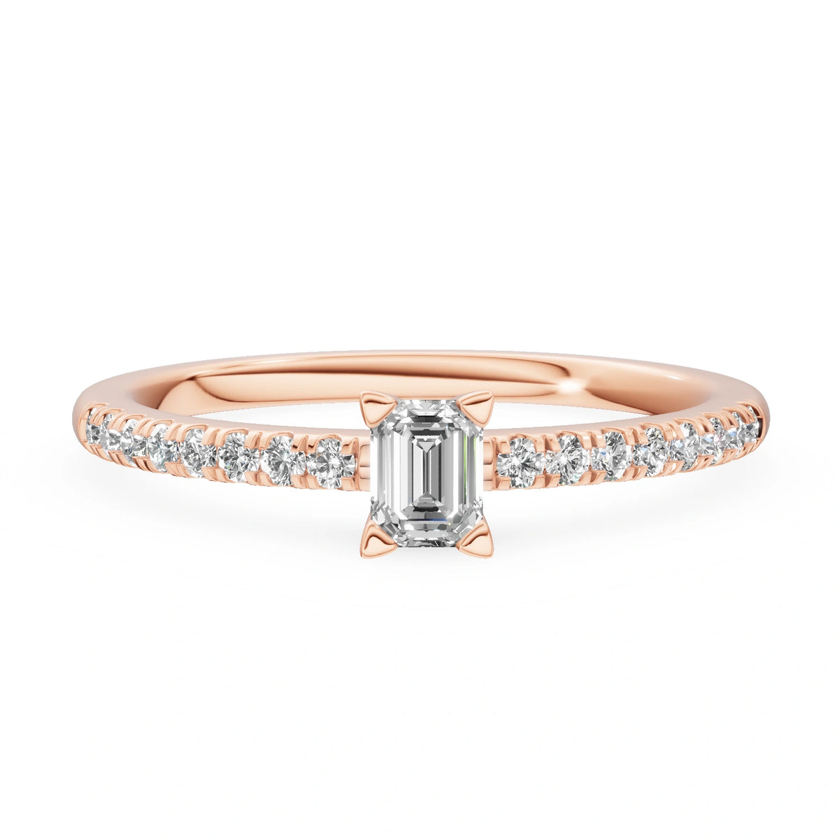 Bague de fiançailles en or rose 14 carats (585) - Gremari Seven Desire avec diamant cultivé en laboratoire de 0,15 ct, taille émeraude