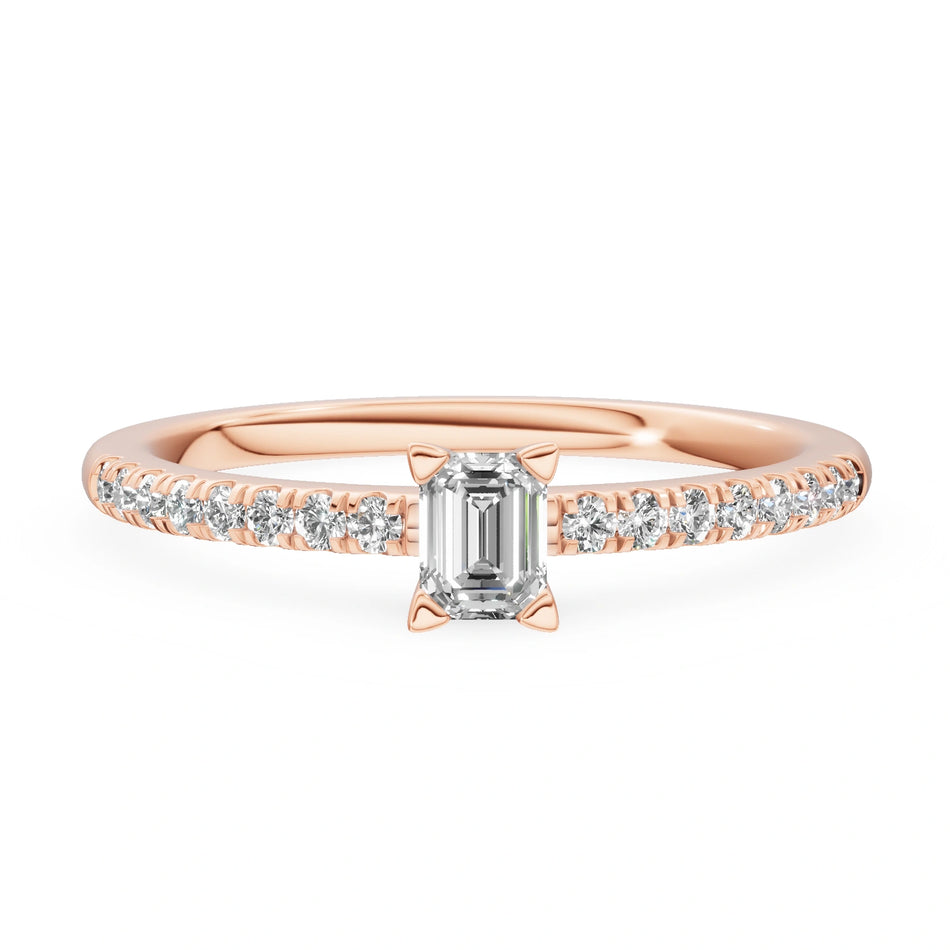 Rose Gold 14K (585) Engagement Ring - Gremari Seven Solis with 0,15ct Lab Grown Diamond, Emerald Cut