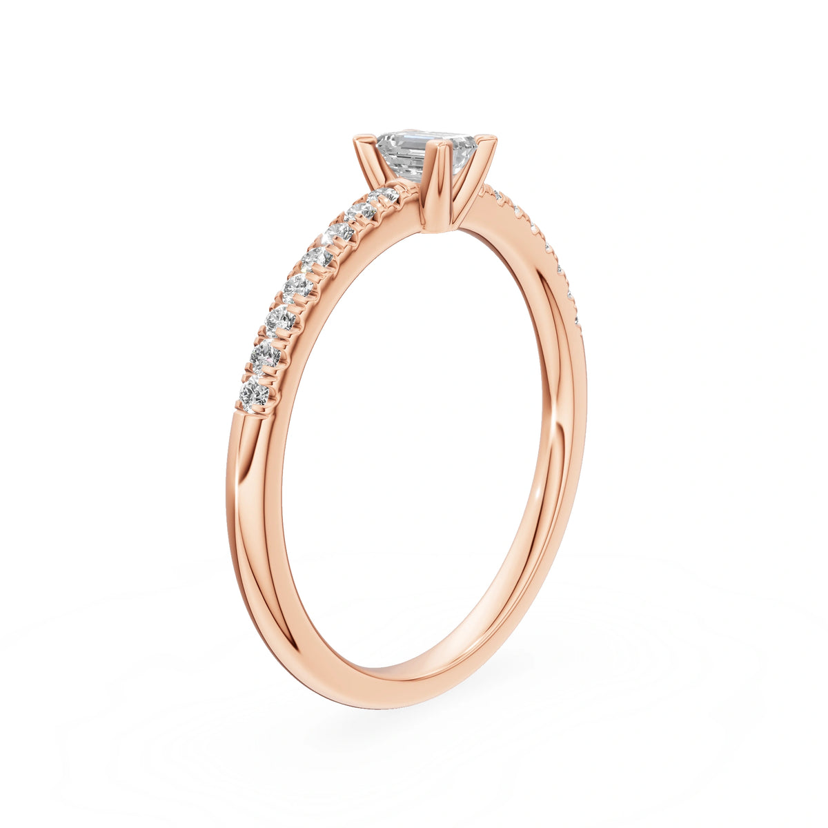 Bague de fiançailles en or rose 14 carats (585) - Gremari Seven Desire avec diamant cultivé en laboratoire de 0,15 ct, taille émeraude