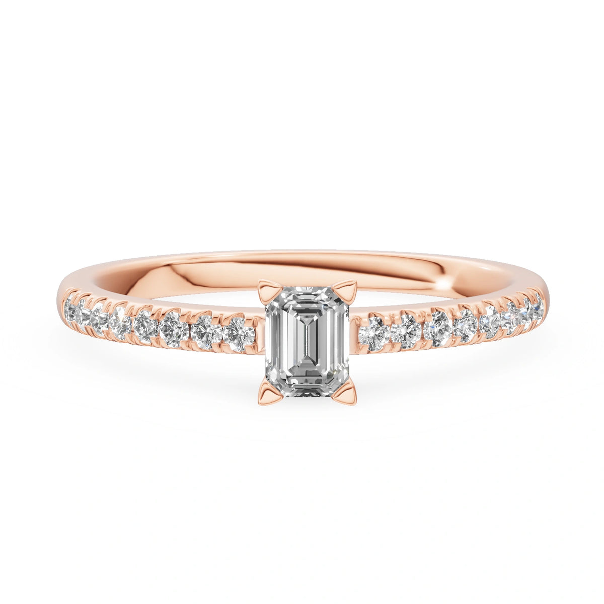 Bague de fiançailles en or rose 14 carats (585) - Gremari Seven Desire avec diamant cultivé en laboratoire de 0,30 ct, taille émeraude
