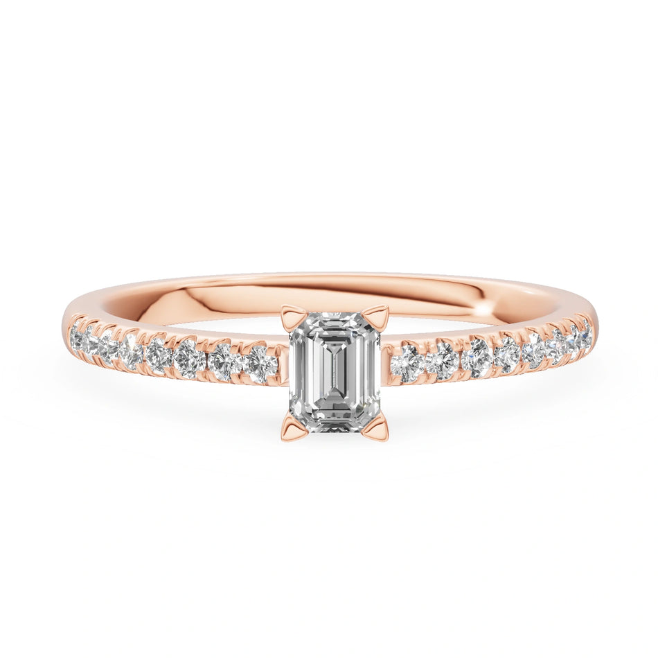 Rose Gold 14K (585) Engagement Ring - Gremari Seven Solis with 0,24ct Lab Grown Diamond, Emerald Cut