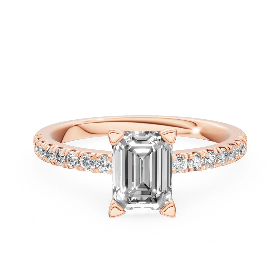 Rose Gold 14K (585) Engagement Ring - Gremari Seven Solis with 1,00ct Lab Grown Diamond, Emerald Cut