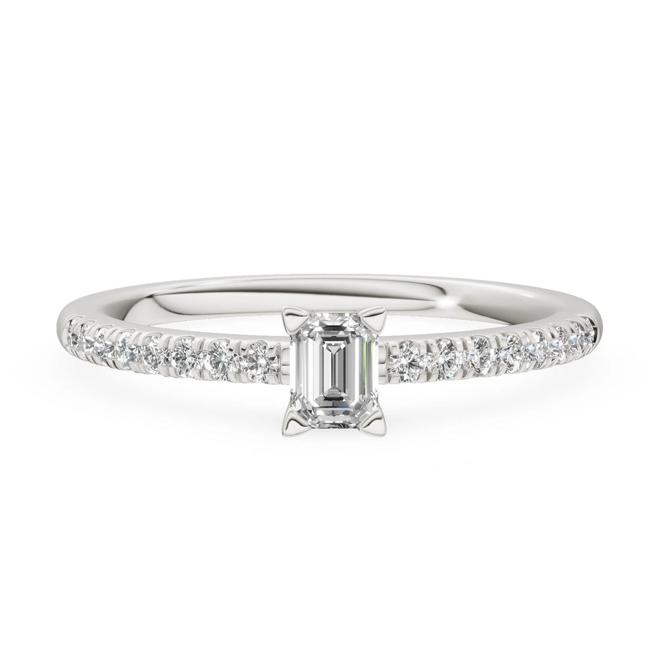 White Gold 14K (585) Engagement Ring - Gremari Seven Solis with 0,15ct Lab Grown Diamond, Emerald Cut