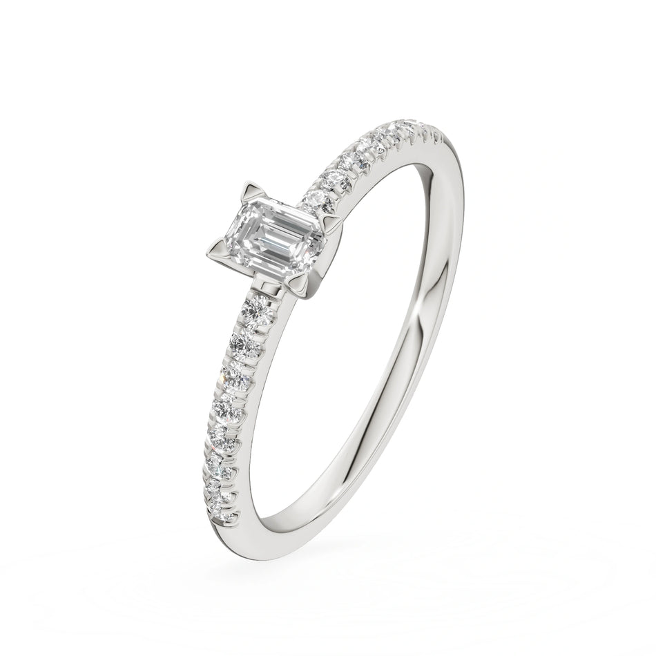 White Gold 14K (585) Engagement Ring - Gremari Seven Solis with 0,15ct Lab Grown Diamond, Emerald Cut