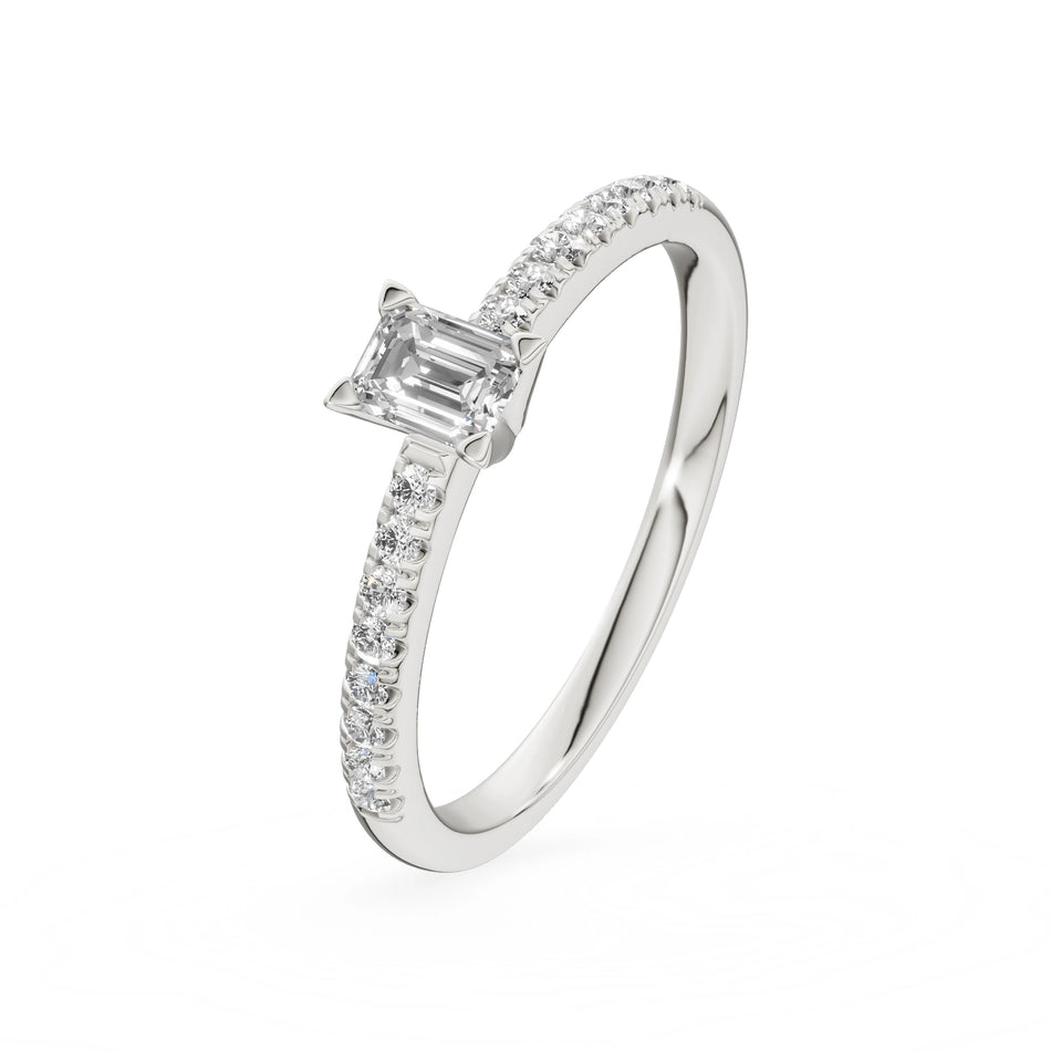 White Gold 14K (585) Engagement Ring - Gremari Seven Solis with 0,24ct Lab Grown Diamond, Emerald Cut