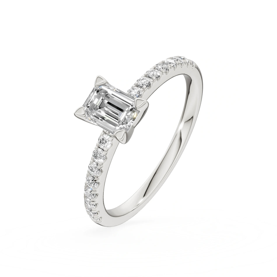 White Gold 14K (585) Engagement Ring - Gremari Seven Solis with 0,50ct Lab Grown Diamond, Emerald Cut