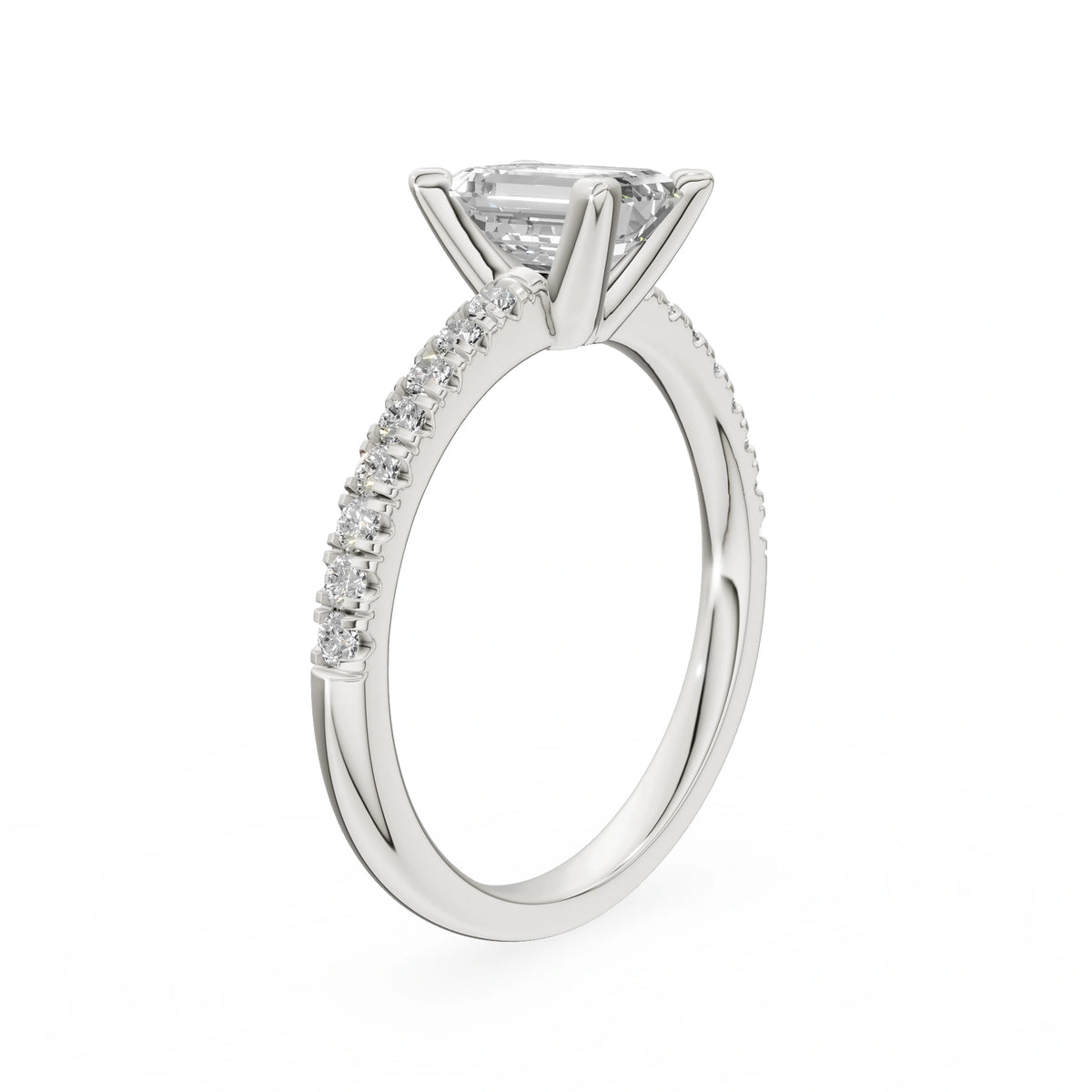 Bague de fiançailles en or blanc 14 carats (585) - Gremari Seven Desire avec diamant cultivé en laboratoire de 1,00 ct, taille émeraude