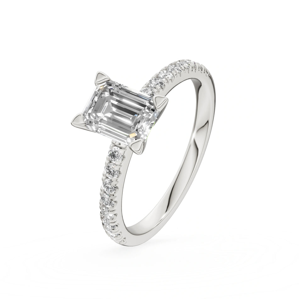 White Gold 14K (585) Engagement Ring - Gremari Seven Solis with 1,00ct Lab Grown Diamond, Emerald Cut