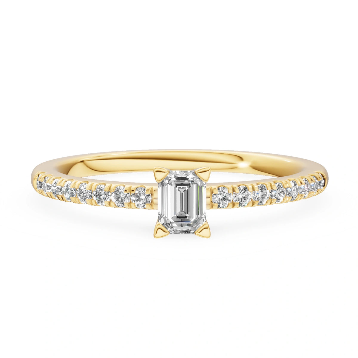 Yellow Gold 14K (585) Engagement Ring - Gremari Seven Solis with 0,15ct Lab Grown Diamond, Emerald Cut