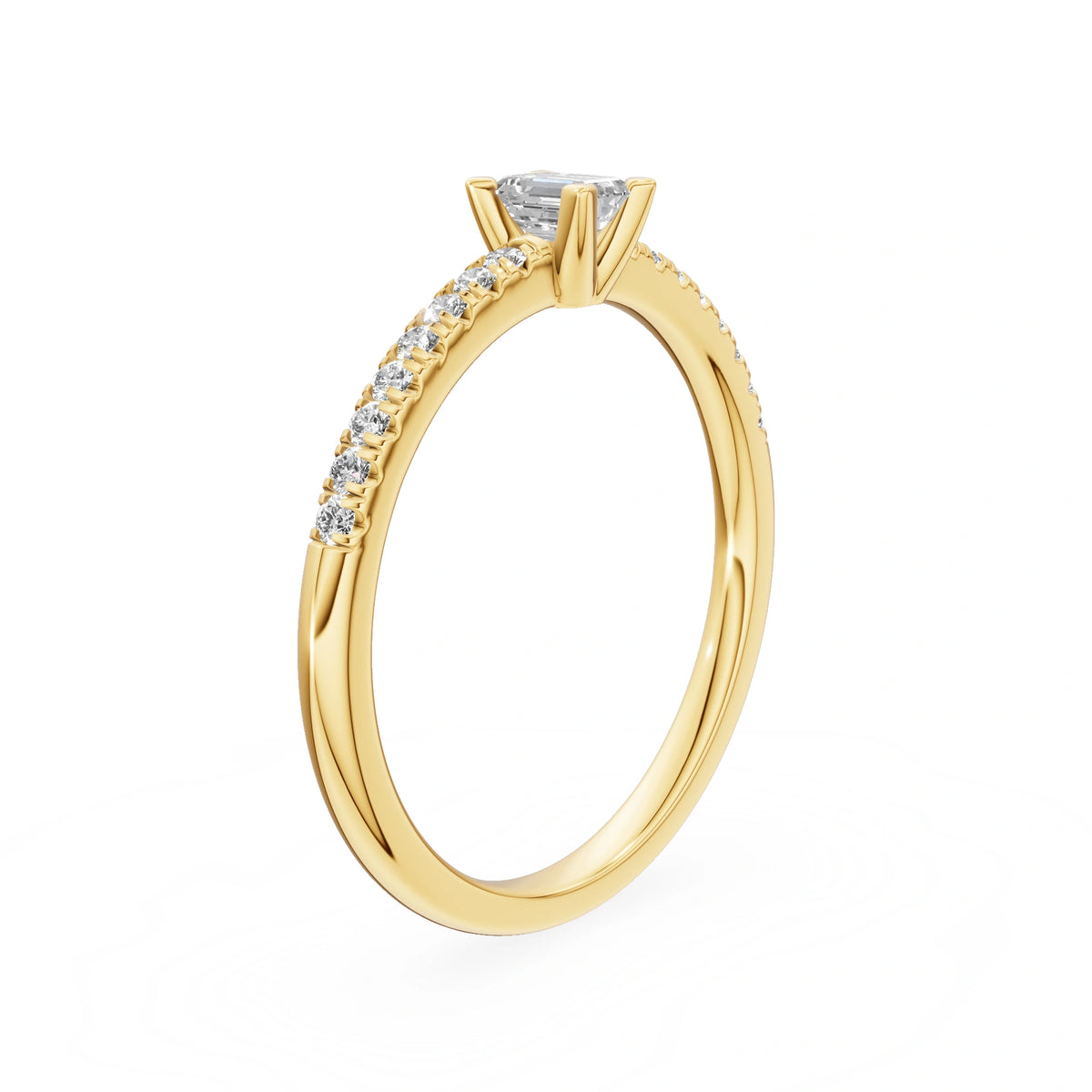 Yellow Gold 14K (585) Engagement Ring - Gremari Seven Solis with 0,15ct Lab Grown Diamond, Emerald Cut