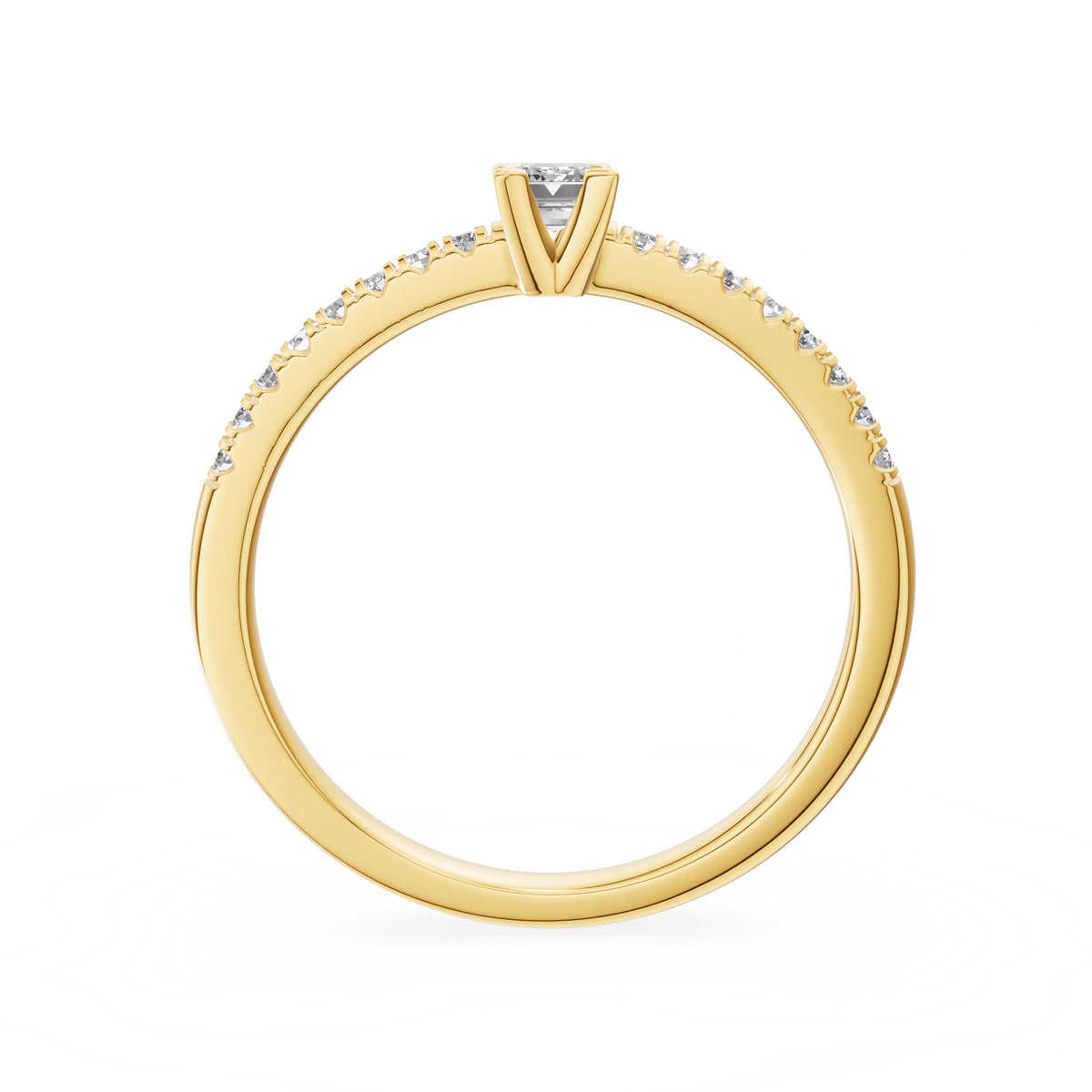 Yellow Gold 14K (585) Engagement Ring - Gremari Seven Solis with 0,15ct Lab Grown Diamond, Emerald Cut