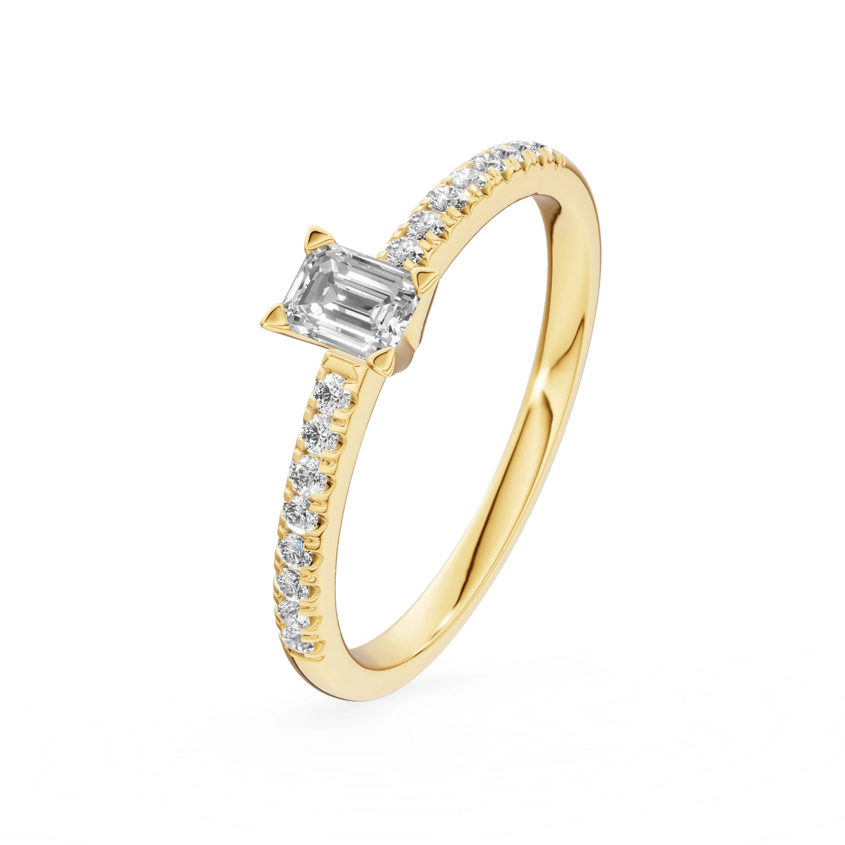 Bague de fiançailles en or jaune 14K (585) - Gremari Seven Desire avec diamant cultivé en laboratoire 0,30 ct, taille émeraude
