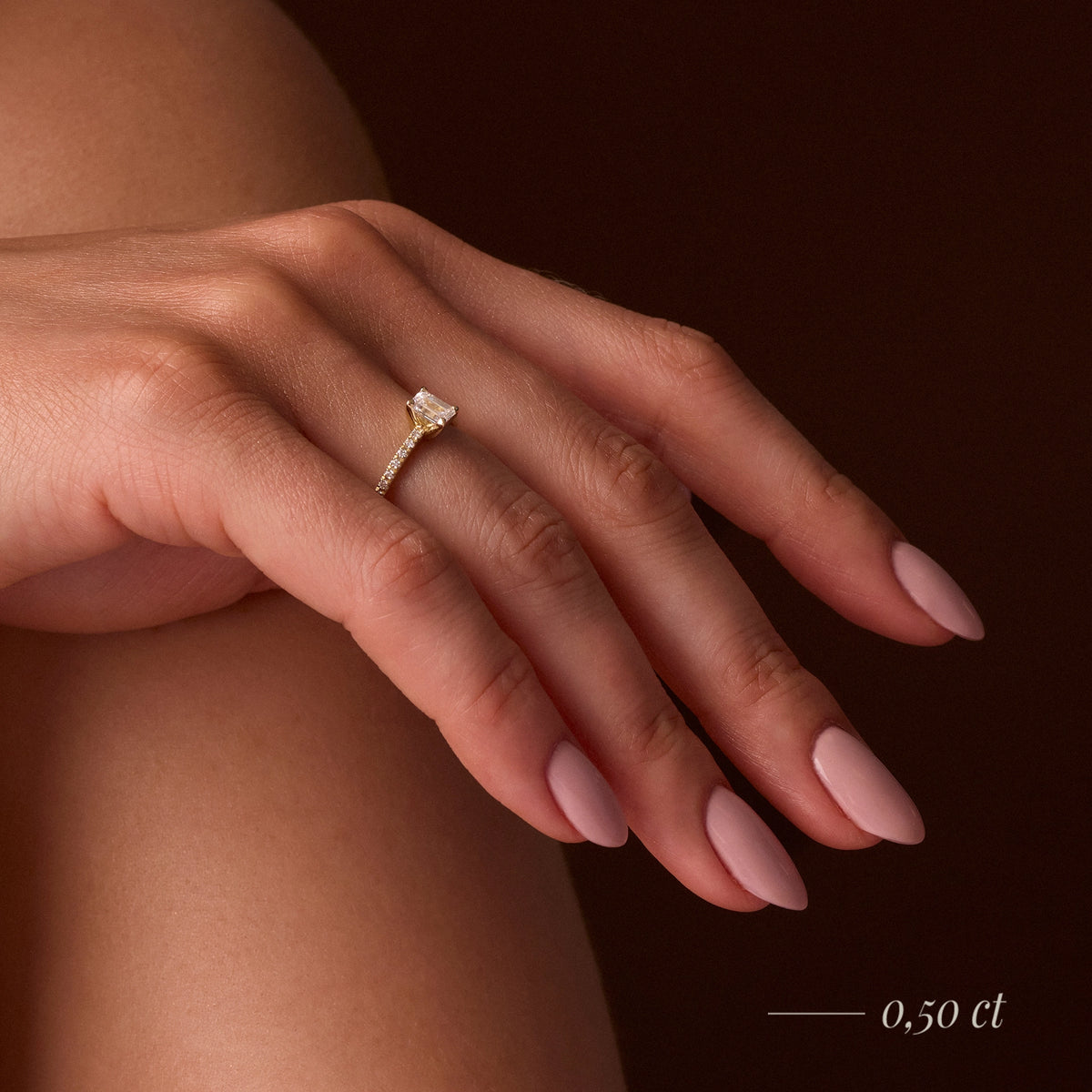 Bague de fiançailles en or rose 14 carats (585) - Gremari Seven Desire avec diamant cultivé en laboratoire de 1,00 ct, taille émeraude