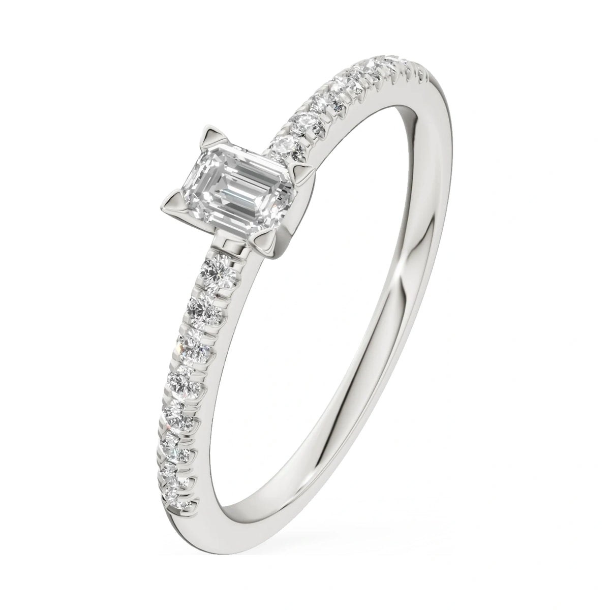 0.15 ct emerald-cut natural diamond GREMARI Seven Solis engagement ring in 14K white gold