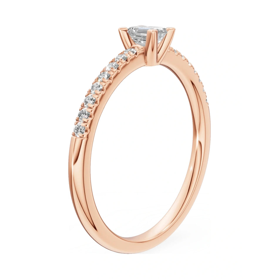14K rose gold GREMARI Seven Solis ring with 0.15 ct emerald-cut natural diamond