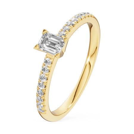 0.24 ct emerald-cut natural diamond GREMARI Seven Solis engagement ring in 14K yellow gold
