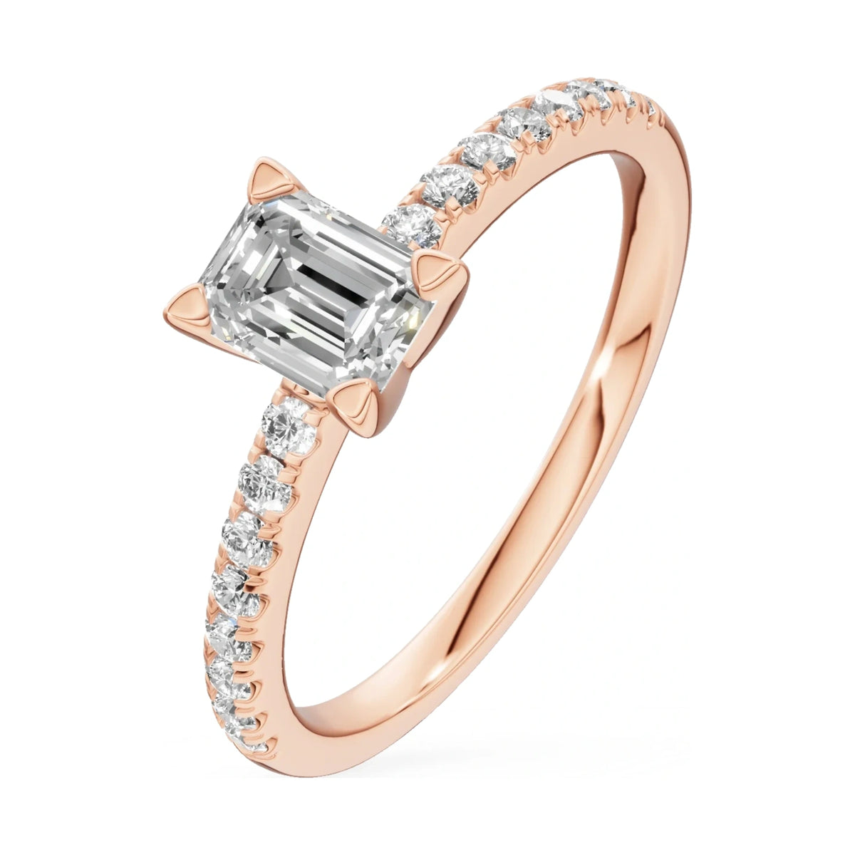 0.50 ct emerald-cut natural diamond GREMARI Seven Solis engagement ring in 14K rose gold