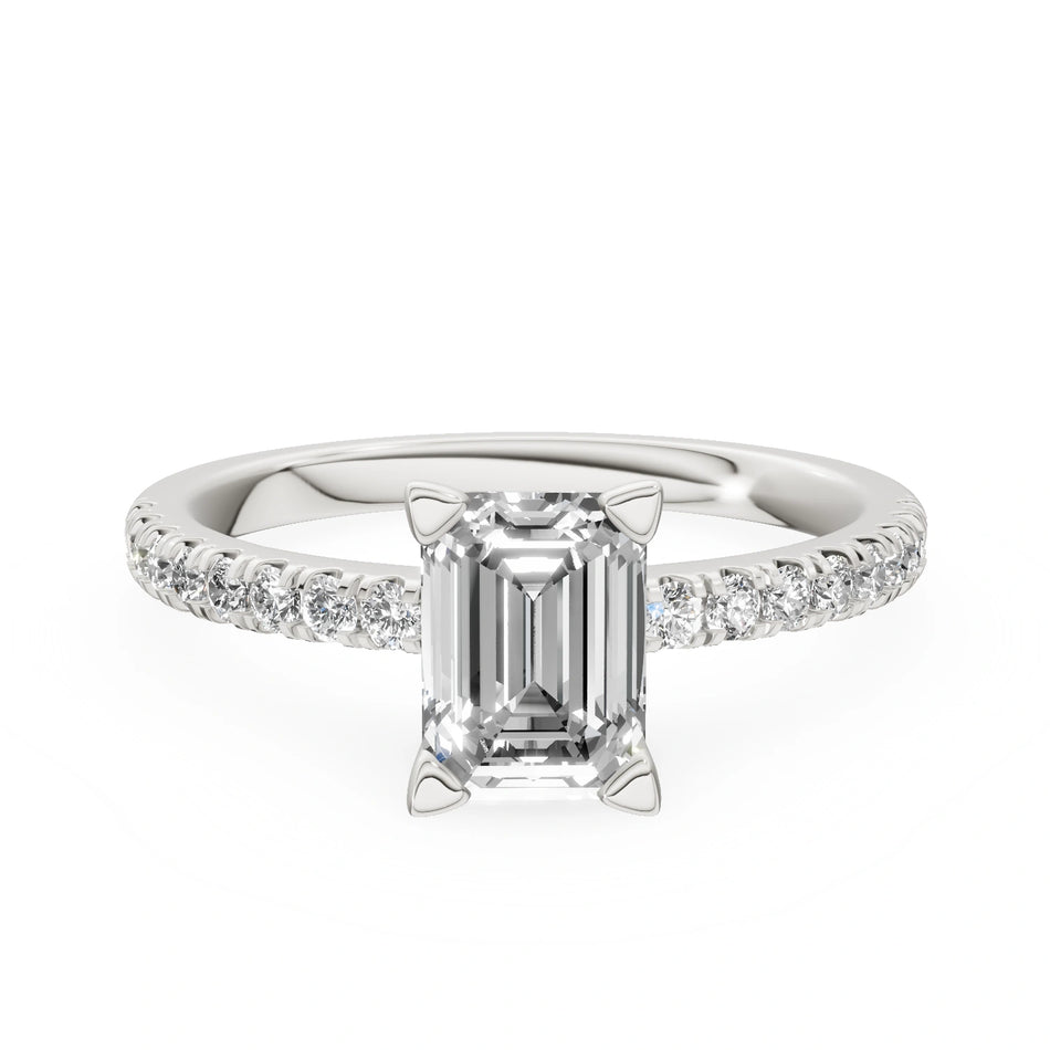 White Gold 14K (585) Engagement Ring - Gremari Seven Solis with 1,00ct Diamond, Emerald Cut