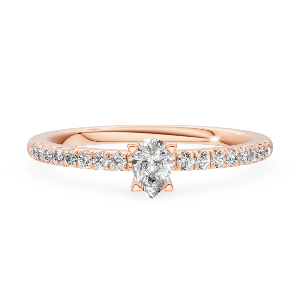 Rose Gold 14K (585) Engagement Ring - Gremari Seven Solis with 0,15ct Lab Grown Diamond, Pear Cut