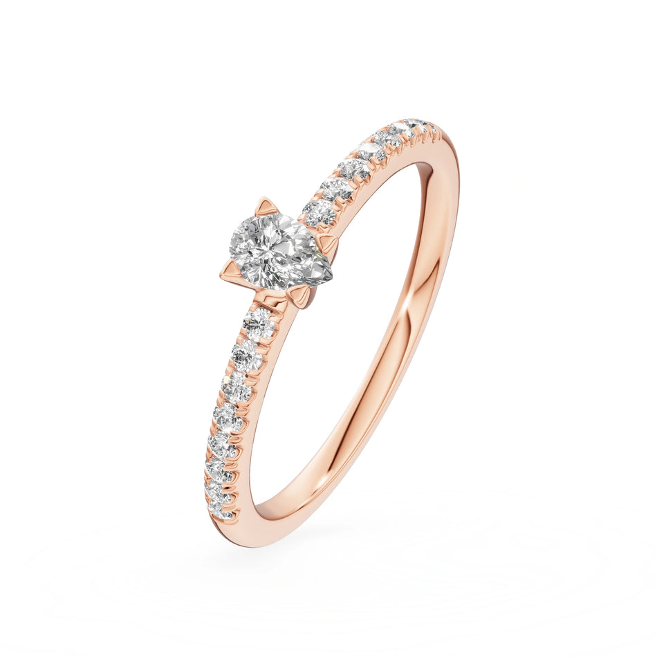 Rose Gold 14K (585) Engagement Ring - Gremari Seven Solis with 0,15ct Lab Grown Diamond, Pear Cut
