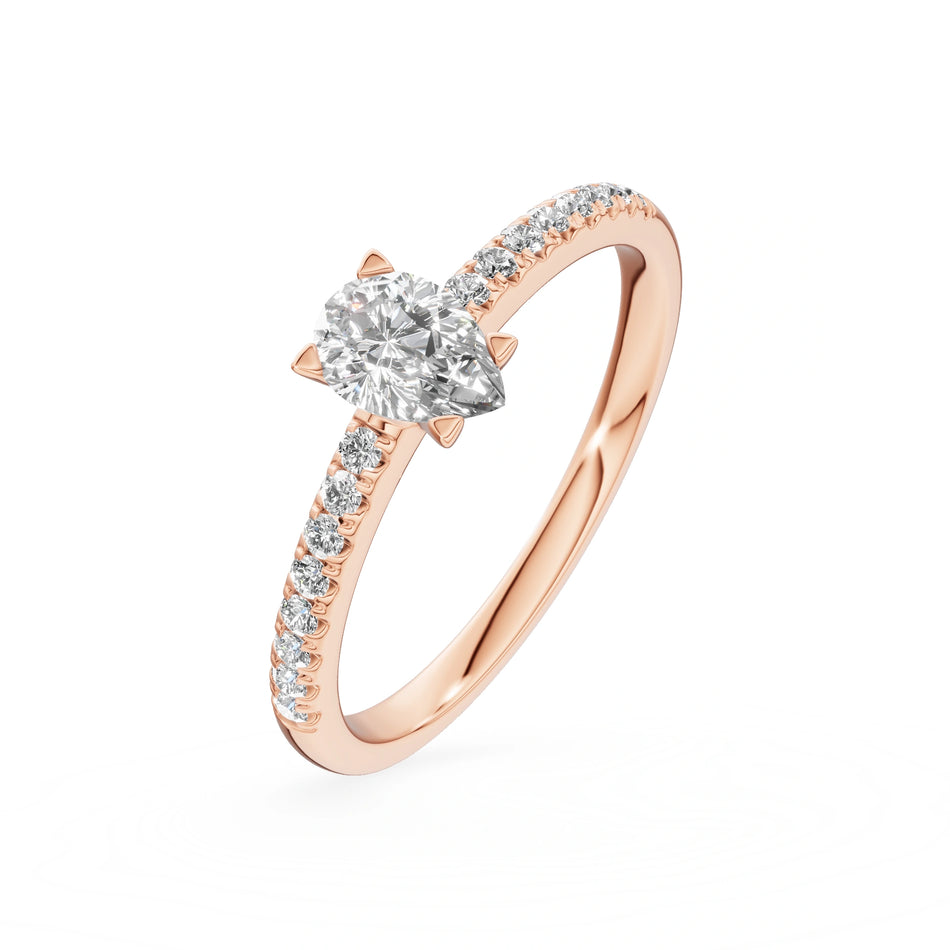 Rose Gold 14K (585) Engagement Ring - Gremari Seven Solis with 0,30ct Lab Grown Diamond, Pear Cut