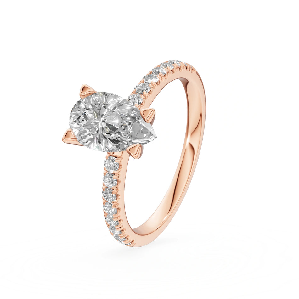 Rose Gold 14K (585) Engagement Ring - Gremari Seven Solis with 1,00ct Lab Grown Diamond, Pear Cut