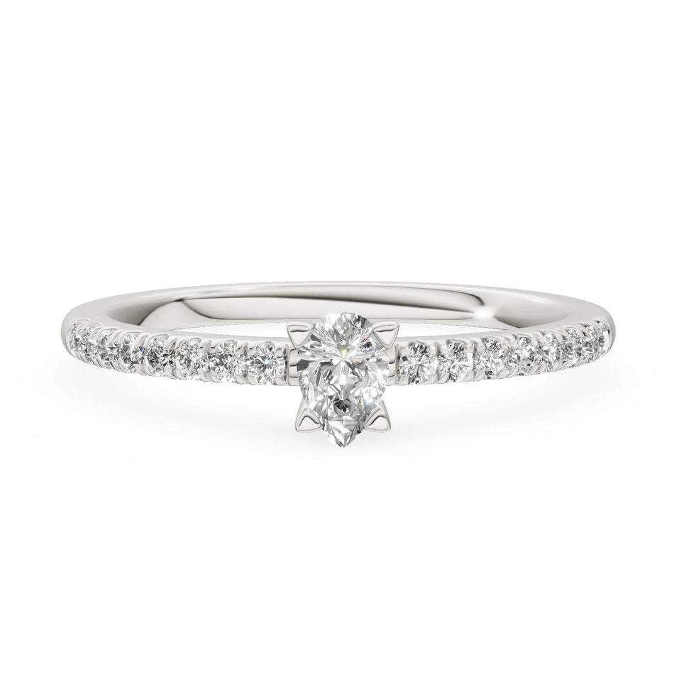 White Gold 14K (585) Engagement Ring - Gremari Seven Solis with 0,15ct Lab Grown Diamond, Pear Cut
