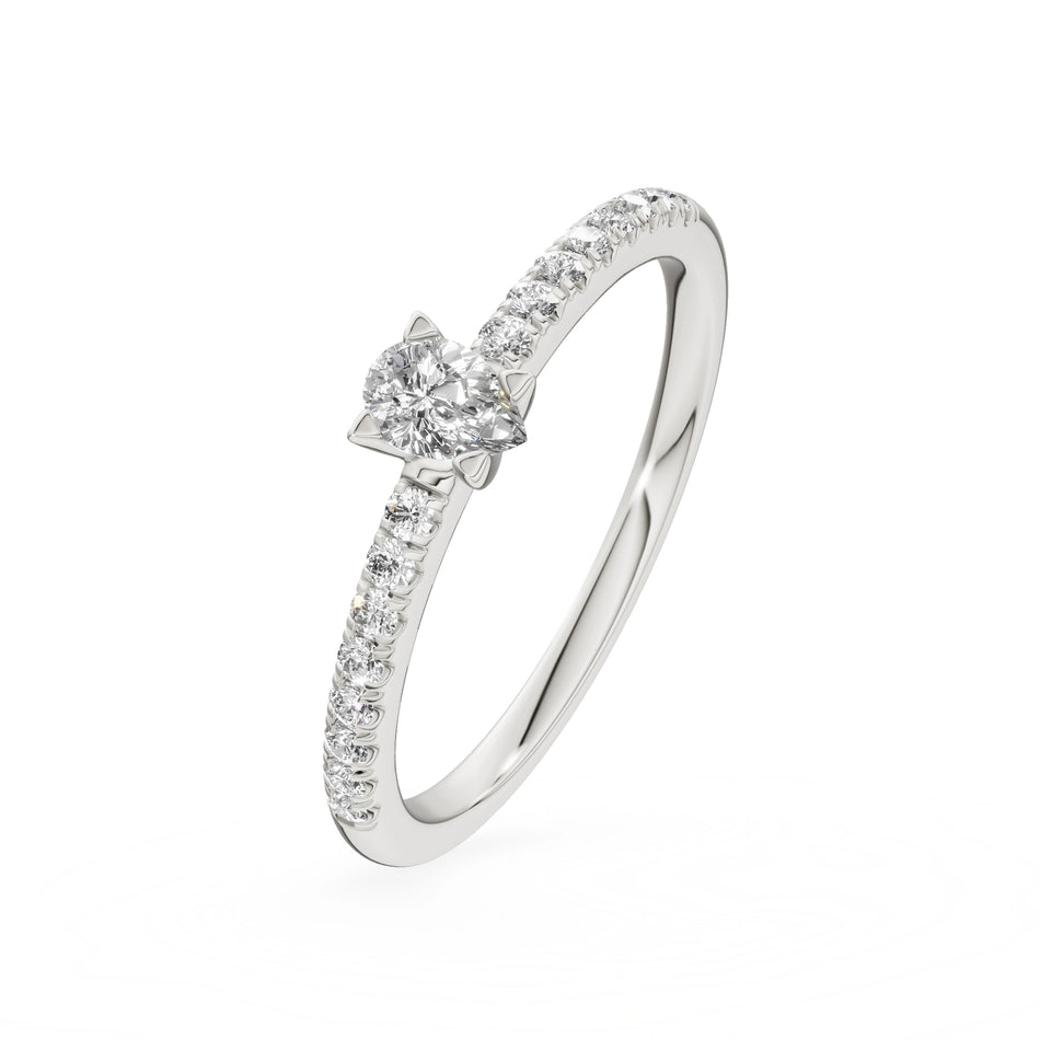 White Gold 14K (585) Engagement Ring - Gremari Seven Solis with 0,15ct Lab Grown Diamond, Pear Cut