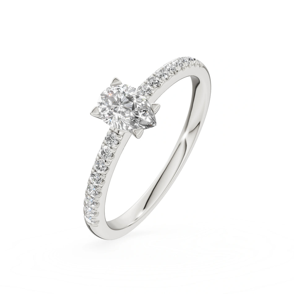 White Gold 14K (585) Engagement Ring - Gremari Seven Solis with 0,30ct Lab Grown Diamond, Pear Cut
