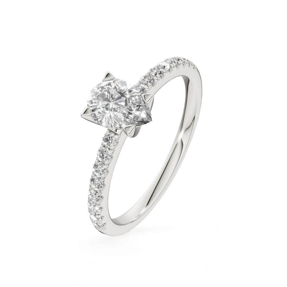 White Gold 14K (585) Engagement Ring - Gremari Seven Solis with 0,50ct Lab Grown Diamond, Pear Cut