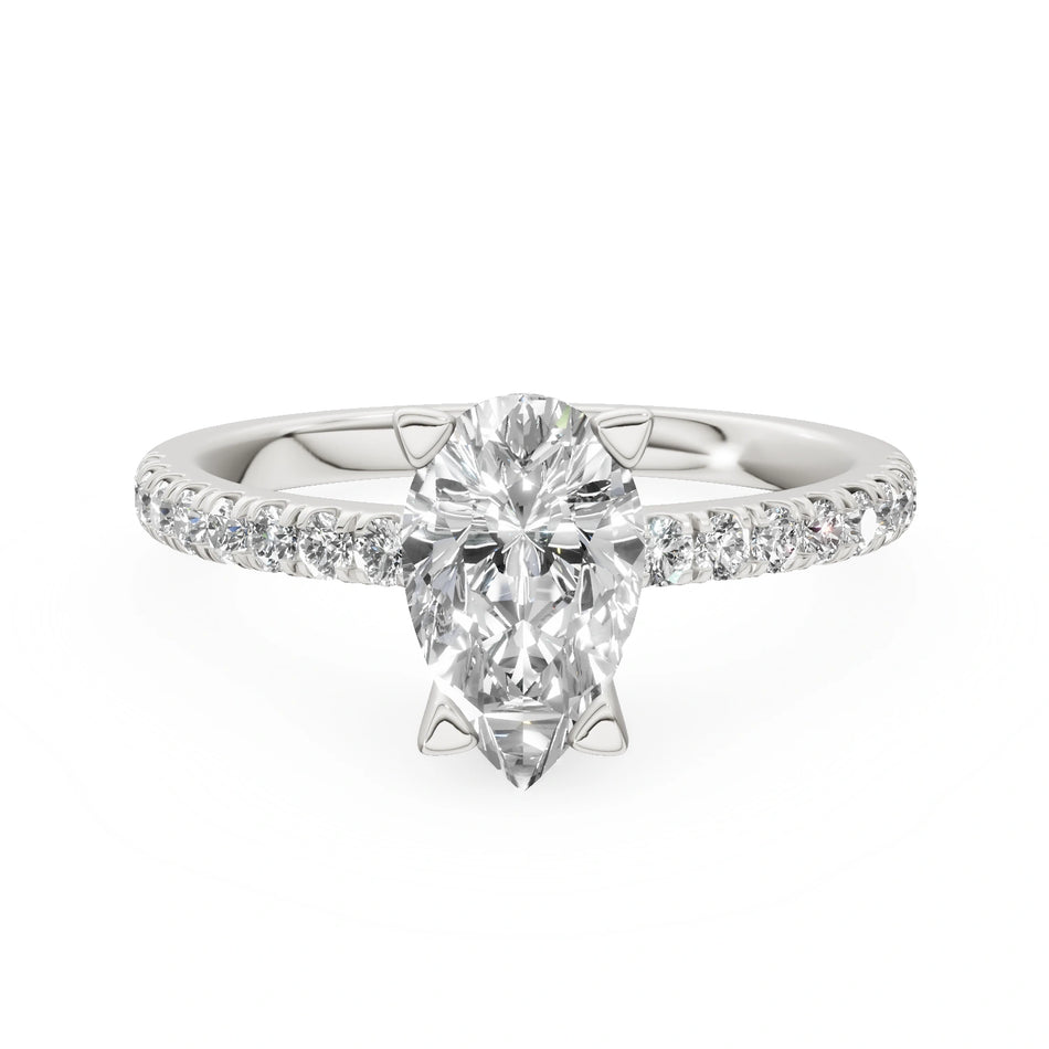 White Gold 14K (585) Engagement Ring - Gremari Seven Solis with 1,00ct Lab Grown Diamond, Pear Cut